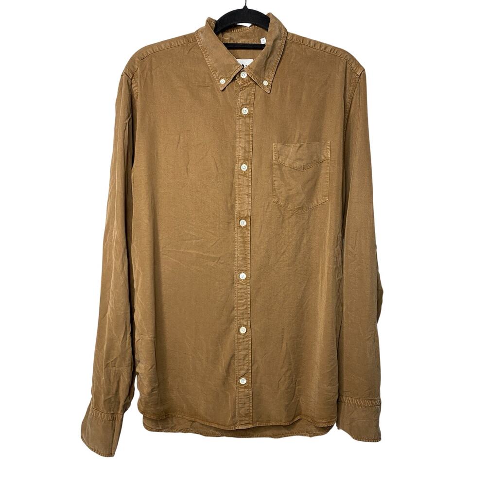 NN07 No Nationality Men's Large Levon Button Down Shirt Brown Long Sleeve Tencel